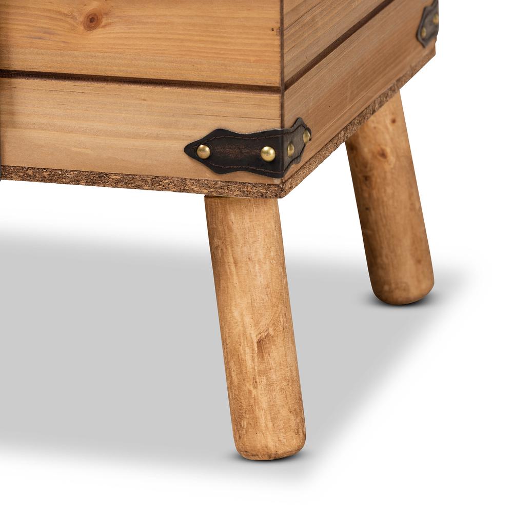 Dark Brown PU Leather Upholstered and Oak Finished Wood Large Storage Ottoman. Picture 20