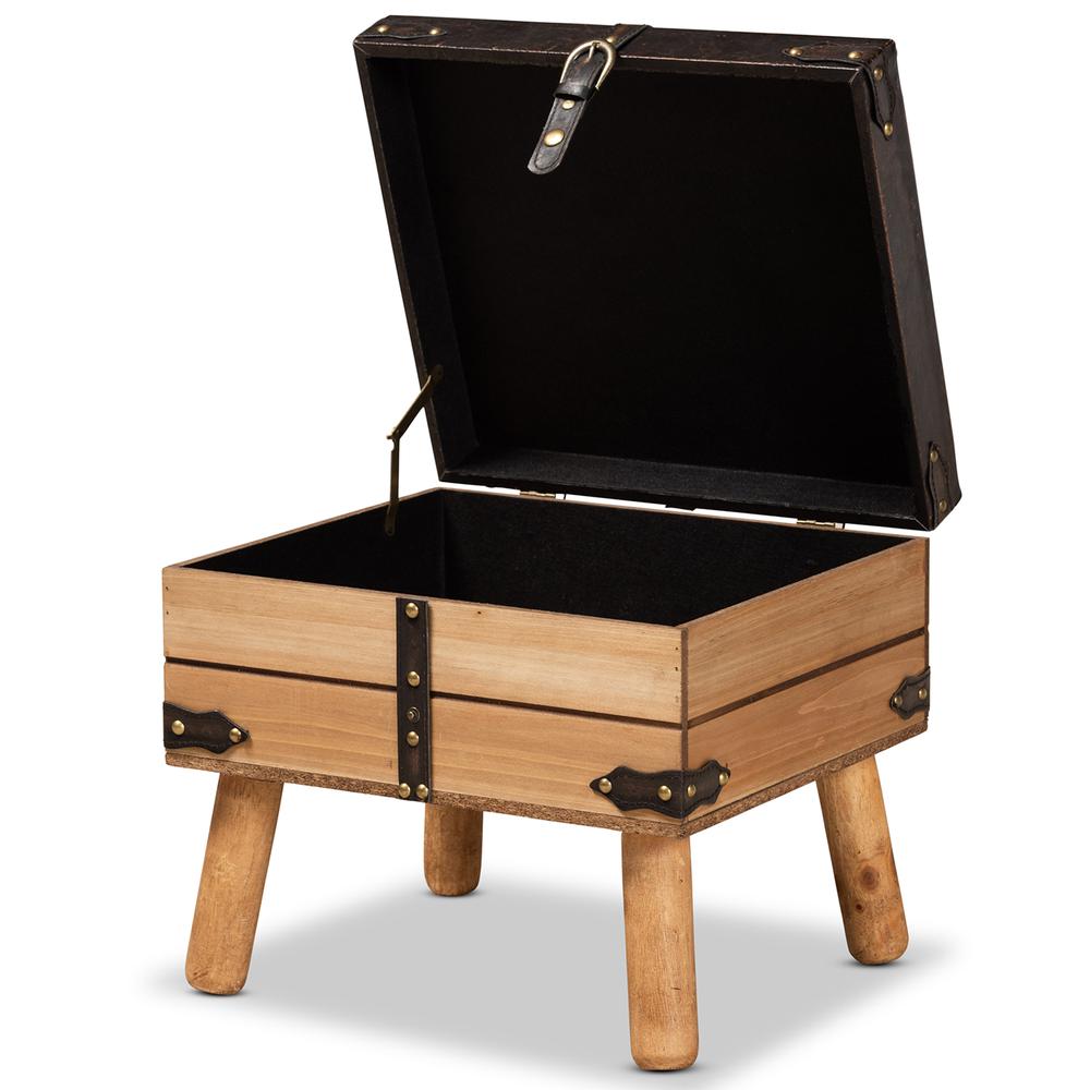 Dark Brown PU Leather Upholstered and Oak Finished Wood Small Storage Ottoman. Picture 13