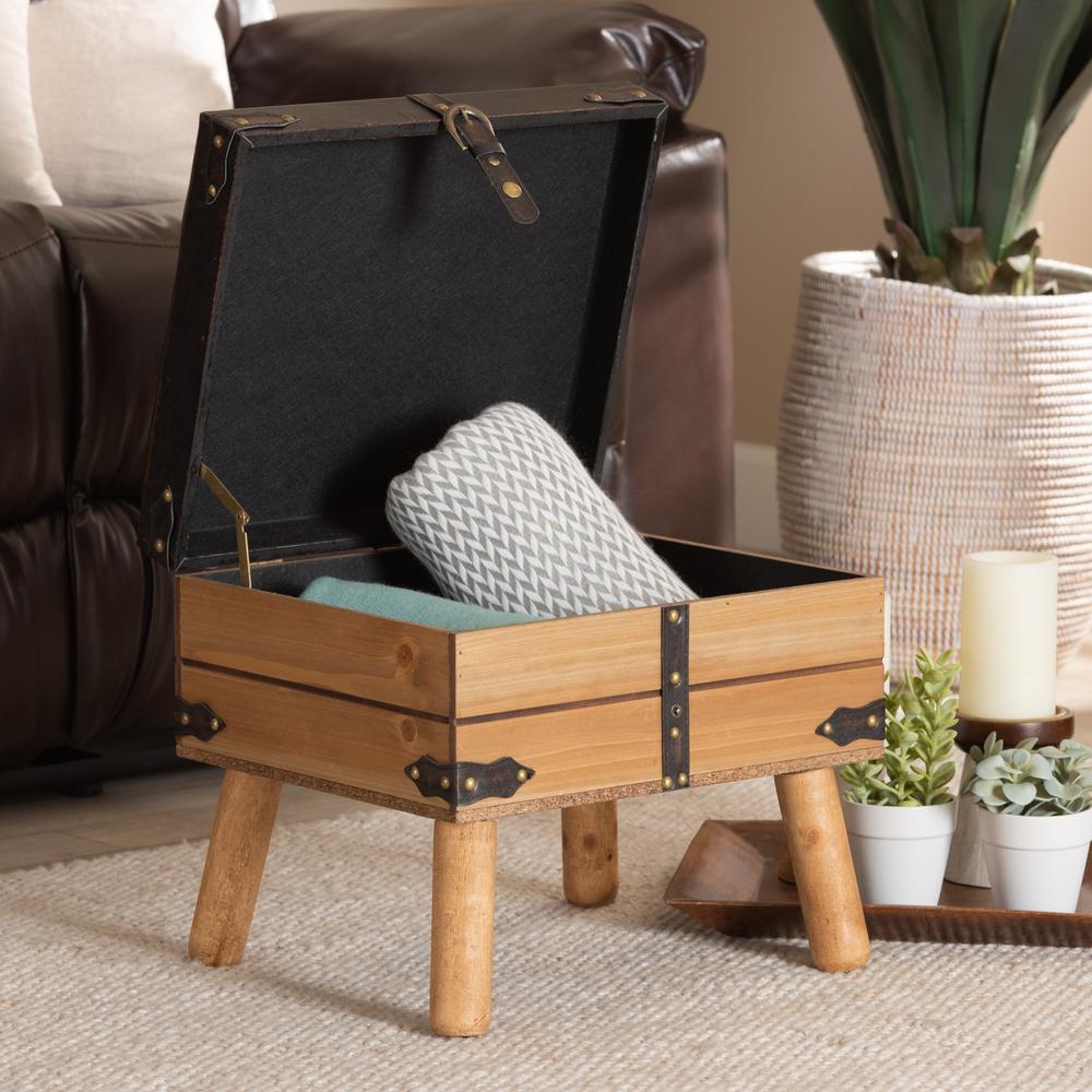 Dark Brown PU Leather Upholstered and Oak Finished Wood Small Storage Ottoman. Picture 20