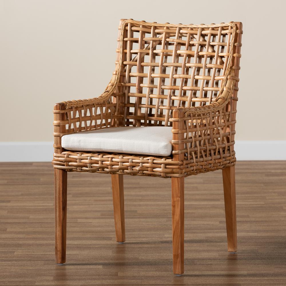Natural Brown Finished Wood and Rattan Dining Chair. Picture 15