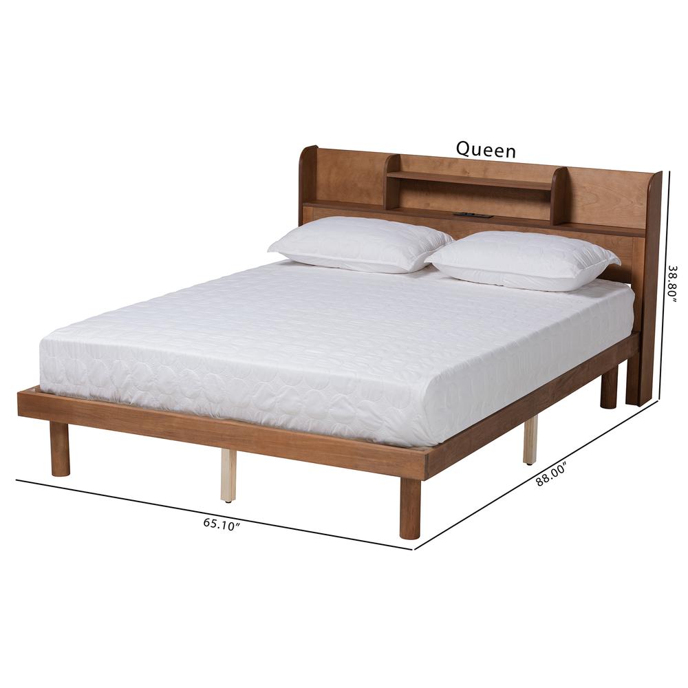 Walnut Brown Finished Wood Full Size Platform Bed with Charging Station. Picture 22