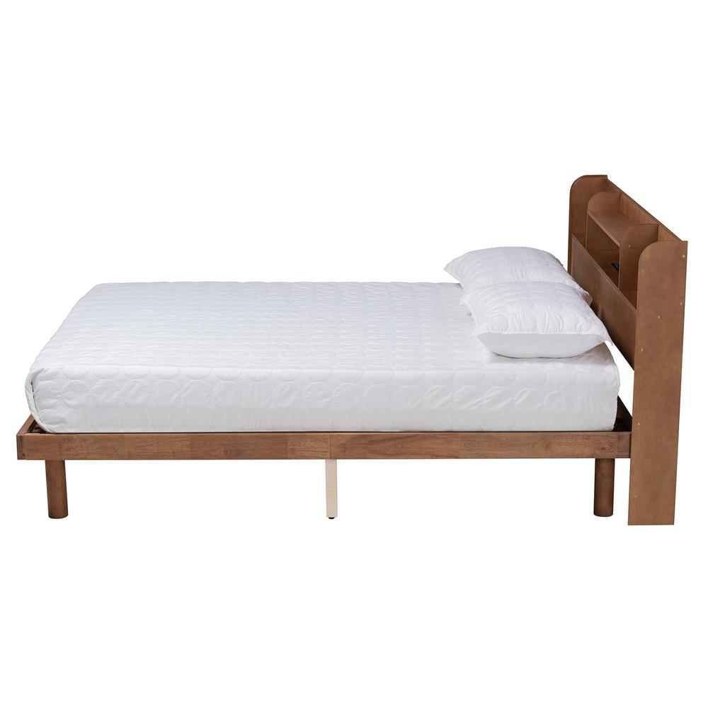 Walnut Brown Finished Wood Full Size Platform Bed with Charging Station. Picture 13