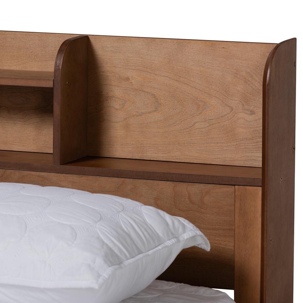 Walnut Brown Finished Wood Full Size Platform Bed with Charging Station. Picture 15