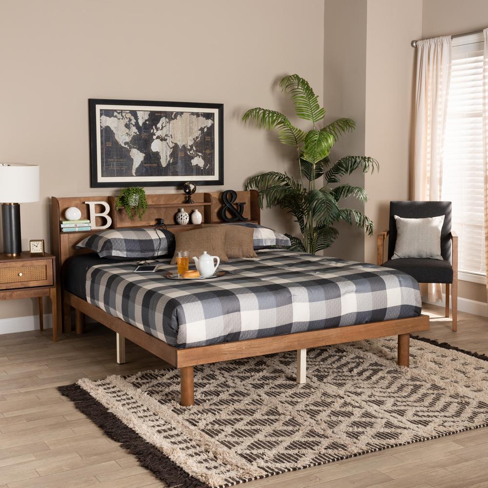 Walnut Brown Finished Wood Full Size Platform Bed with Charging Station. Picture 19