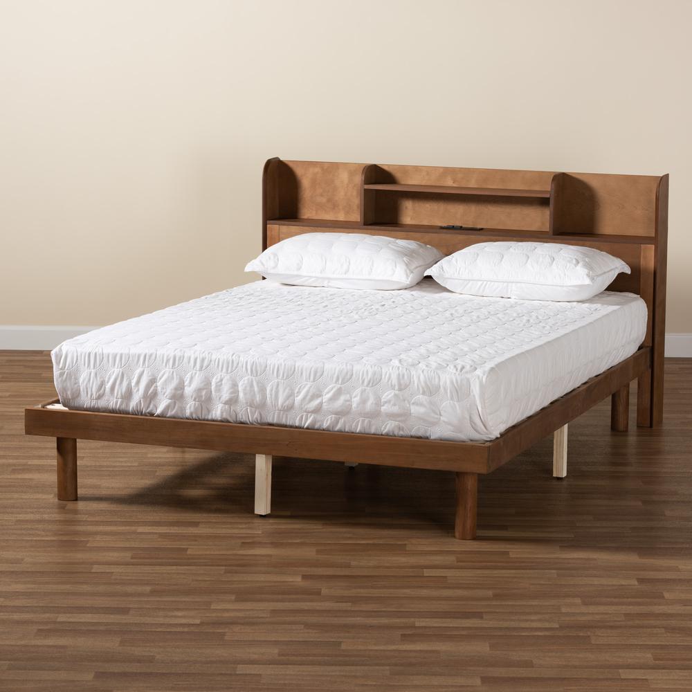 Walnut Brown Finished Wood Full Size Platform Bed with Charging Station. Picture 20