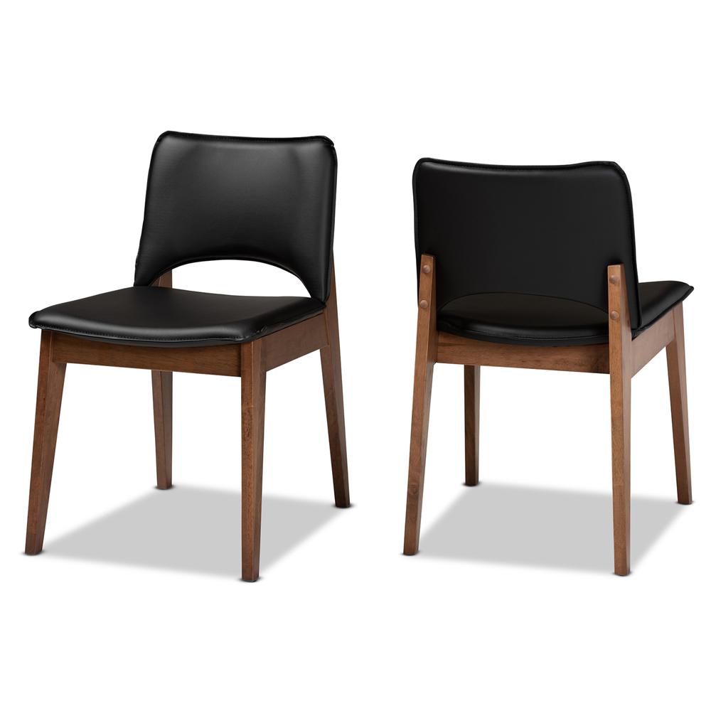 Leather Upholstered and Walnut Brown Finished Wood 2-Piece Dining Chair Set. Picture 9