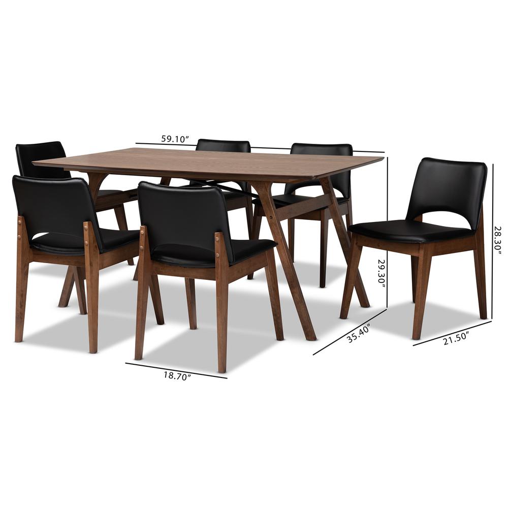 Leather Upholstered and Walnut Brown Finished Wood 7-Piece Dining Set. Picture 18