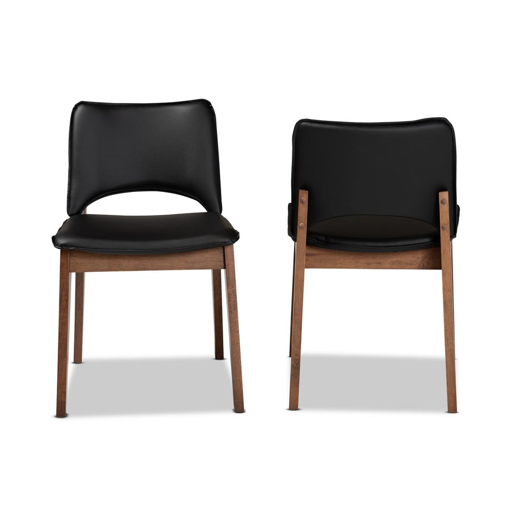 Leather Upholstered and Walnut Brown Finished Wood 2-Piece Dining Chair Set. Picture 10