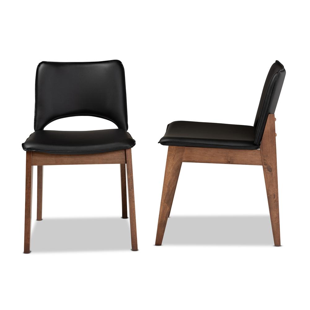 Leather Upholstered and Walnut Brown Finished Wood 2-Piece Dining Chair Set. Picture 11