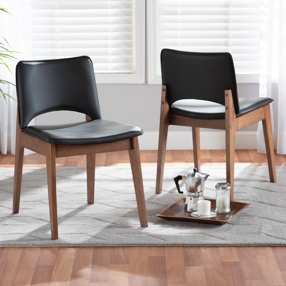 Leather Upholstered and Walnut Brown Finished Wood 2-Piece Dining Chair Set. Picture 14