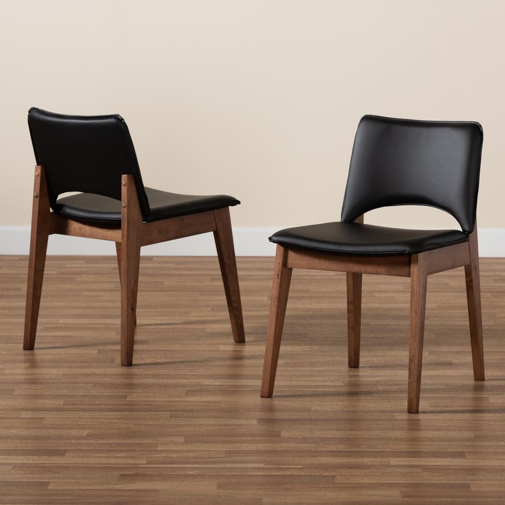 Leather Upholstered and Walnut Brown Finished Wood 2-Piece Dining Chair Set. Picture 15