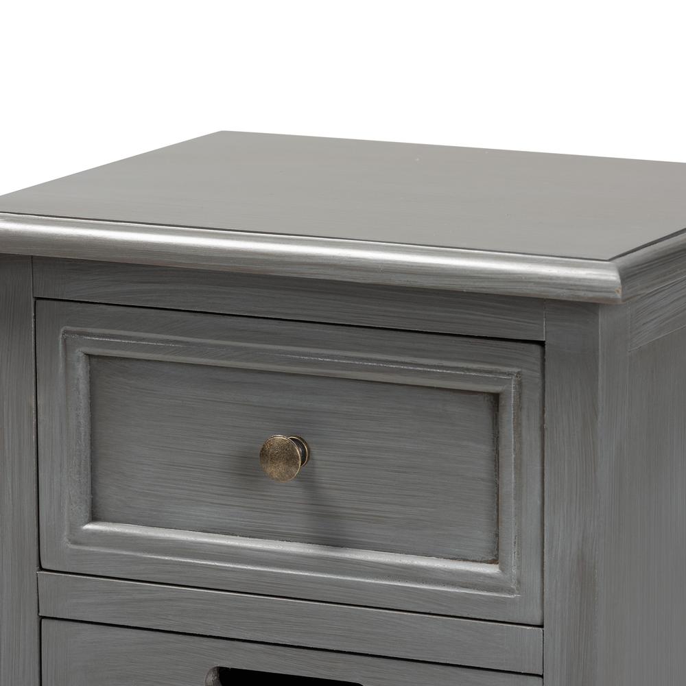 Vintage Grey Finished Wood and Synthetic Rattan 3-Drawer End Table. Picture 14