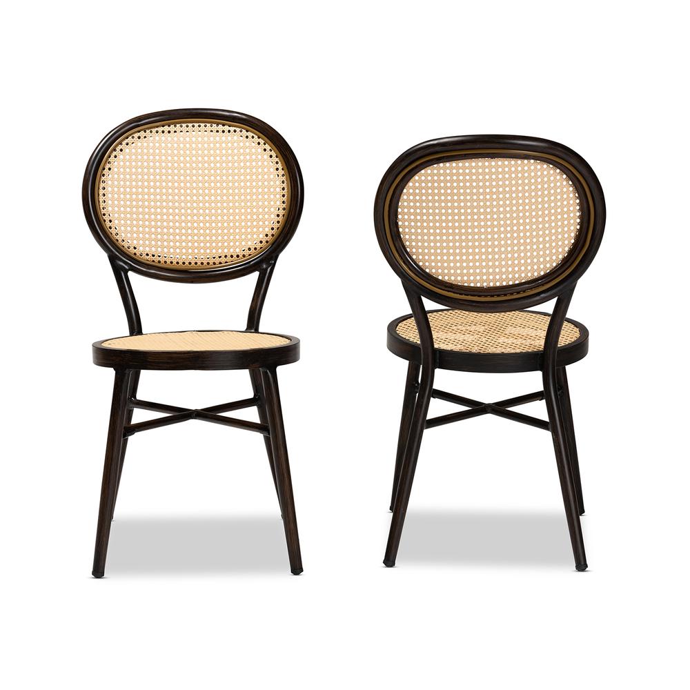 Dark Brown Finished Metal and Synthetic Rattan 2-Piece Outdoor Dining Chair Set. Picture 12