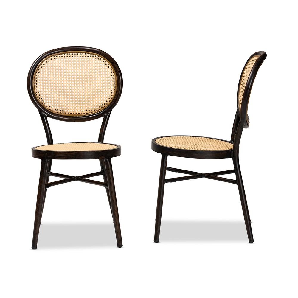 Dark Brown Finished Metal and Synthetic Rattan 2-Piece Outdoor Dining Chair Set. Picture 13