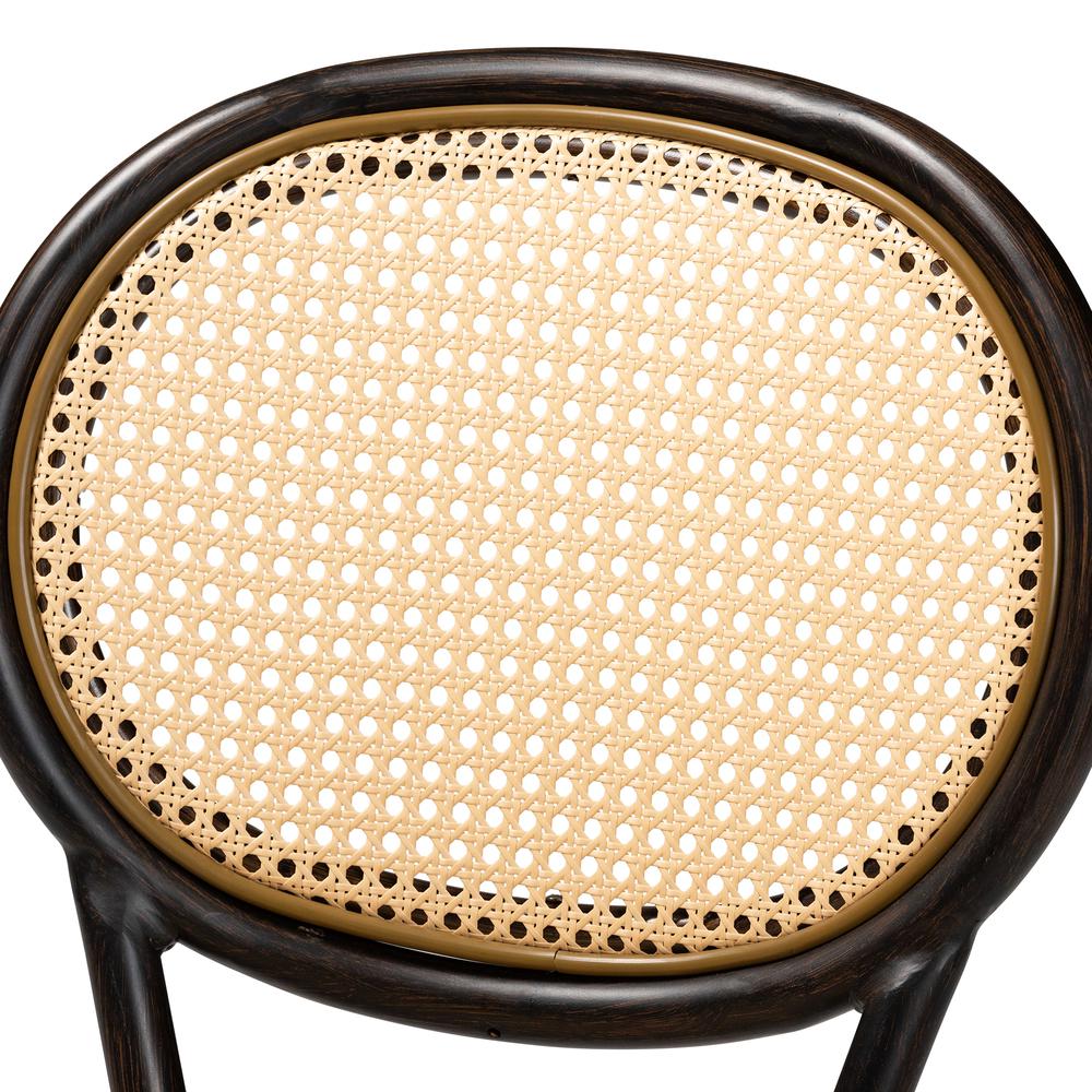 Dark Brown Finished Metal and Synthetic Rattan 2-Piece Outdoor Dining Chair Set. Picture 14
