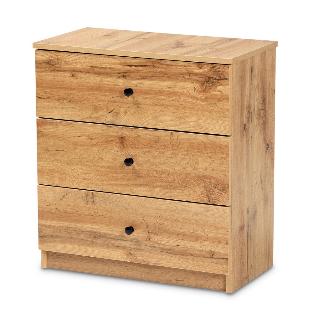 Decon Modern and Contemporary Oak Brown Finished Wood 3-Drawer Storage Chest. Picture 9