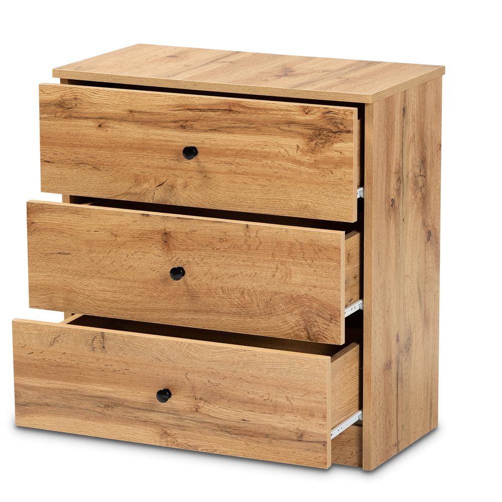 Decon Modern and Contemporary Oak Brown Finished Wood 3-Drawer Storage Chest. Picture 10