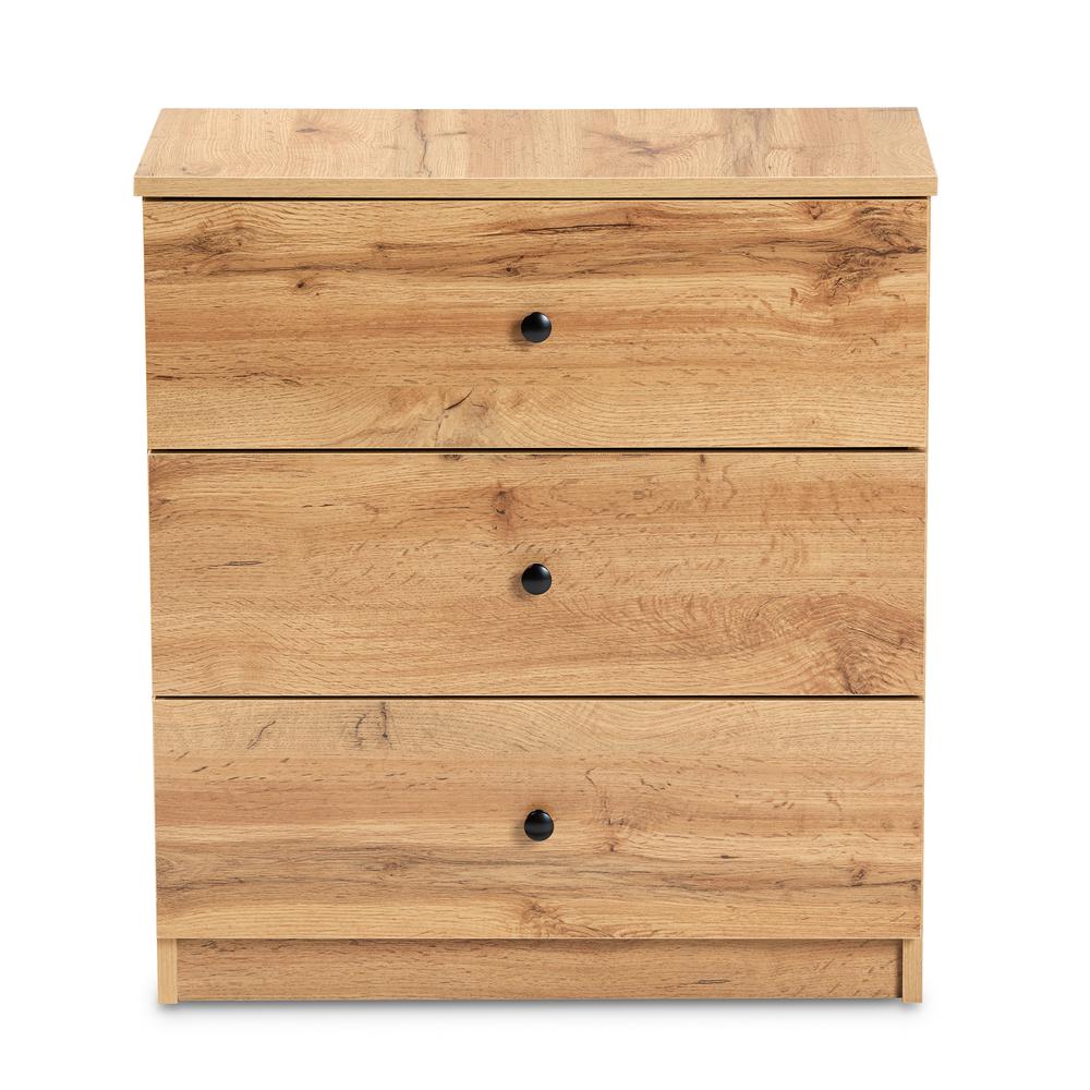 Decon Modern and Contemporary Oak Brown Finished Wood 3-Drawer Storage Chest. Picture 11