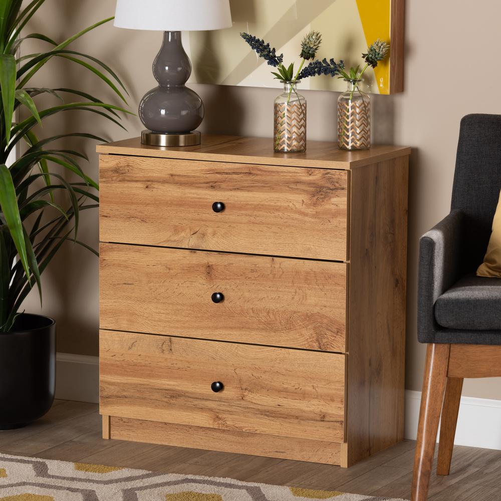 Decon Modern and Contemporary Oak Brown Finished Wood 3-Drawer Storage Chest. Picture 14