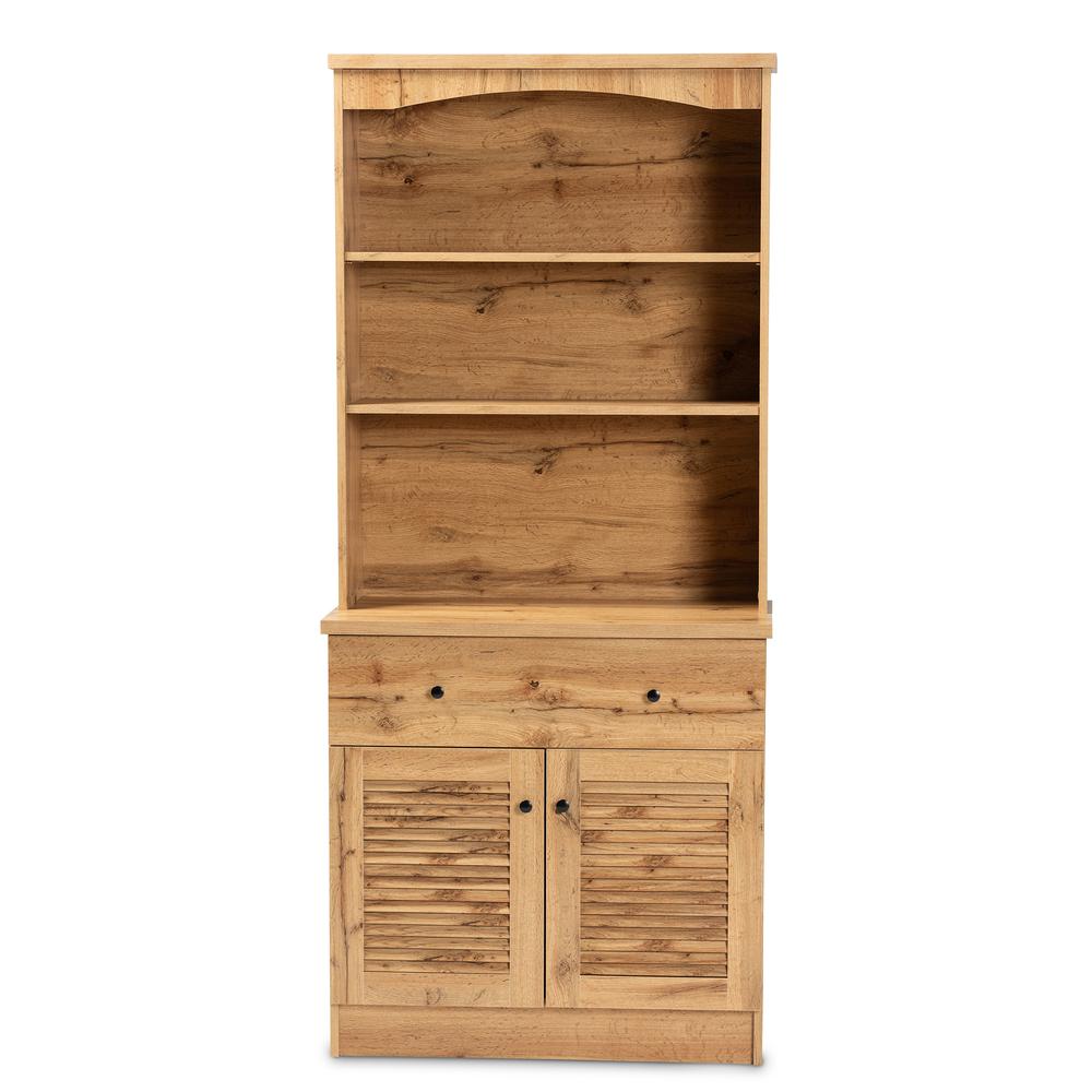 Oak Brown Finished Wood Buffet and Hutch Kitchen Cabinet. Picture 12