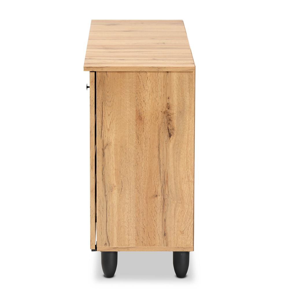Oak Brown Finished Wood 3-Door Shoe Storage Cabinet. Picture 14