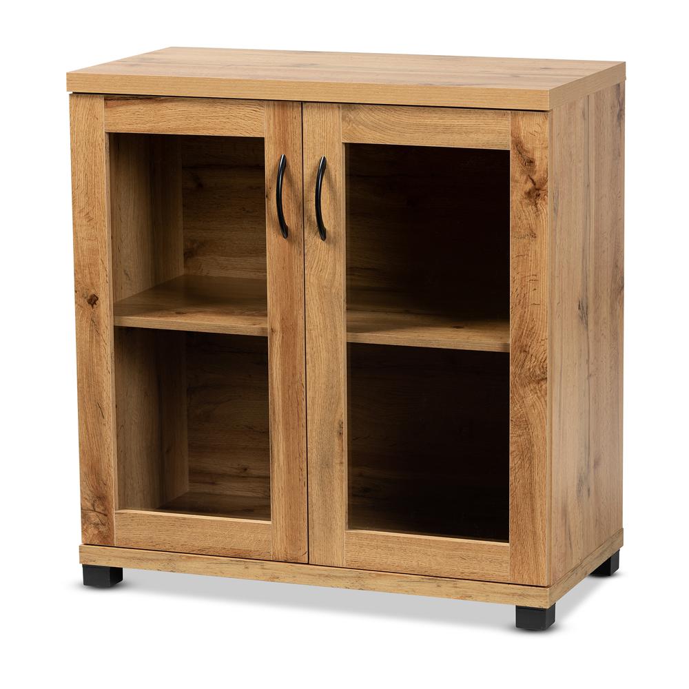 Oak Brown Finished Wood 2-Door Storage Cabinet with Glass Doors. Picture 11