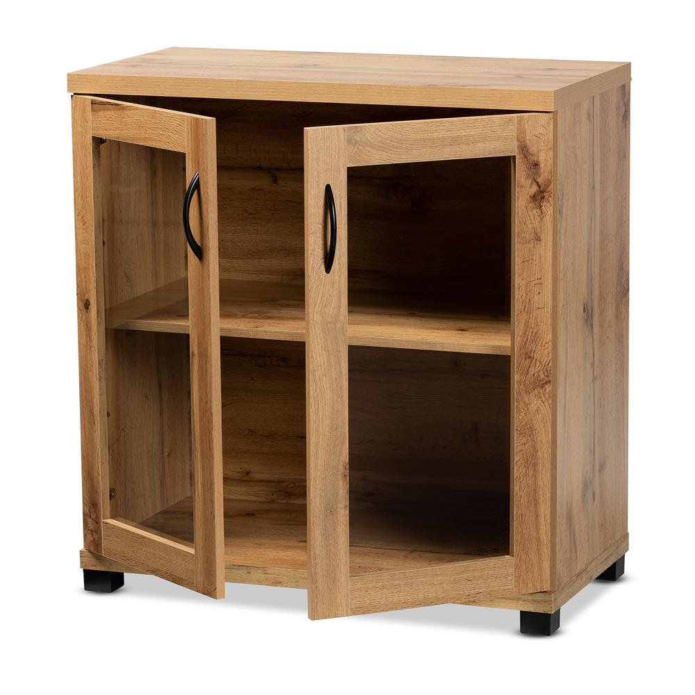 Oak Brown Finished Wood 2-Door Storage Cabinet with Glass Doors. Picture 12
