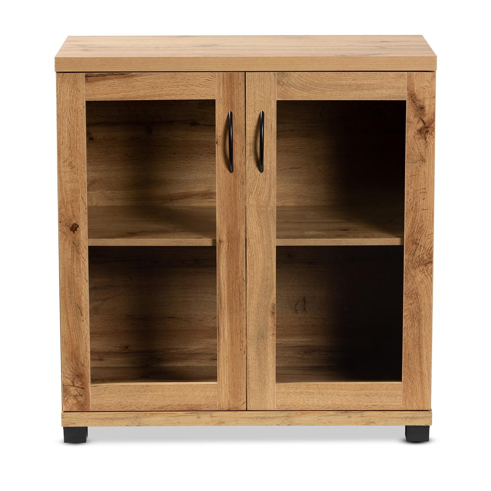 Oak Brown Finished Wood 2-Door Storage Cabinet with Glass Doors. Picture 13