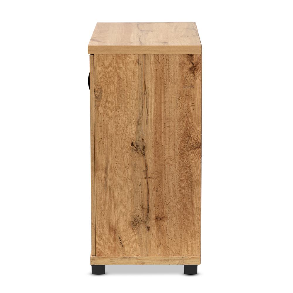 Oak Brown Finished Wood 2-Door Storage Cabinet with Glass Doors. Picture 14