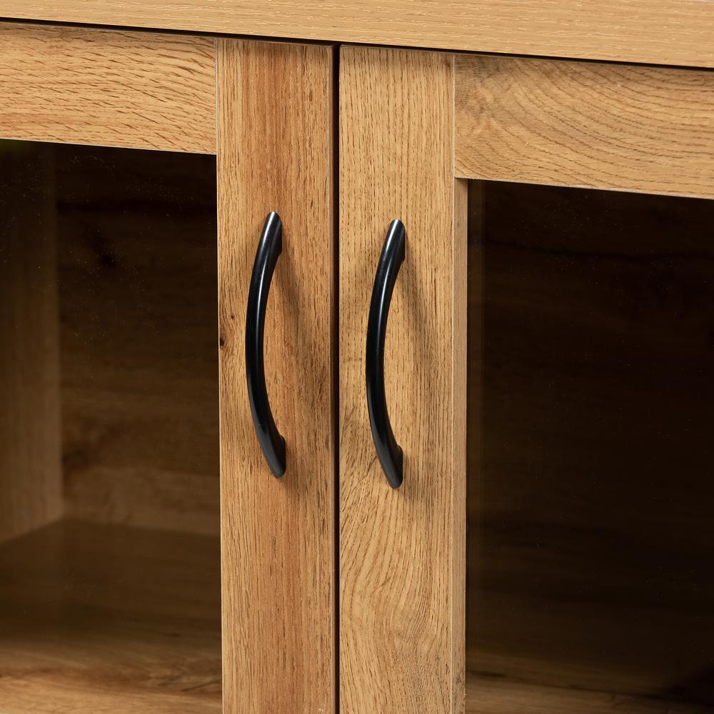 Oak Brown Finished Wood 2-Door Storage Cabinet with Glass Doors. Picture 15