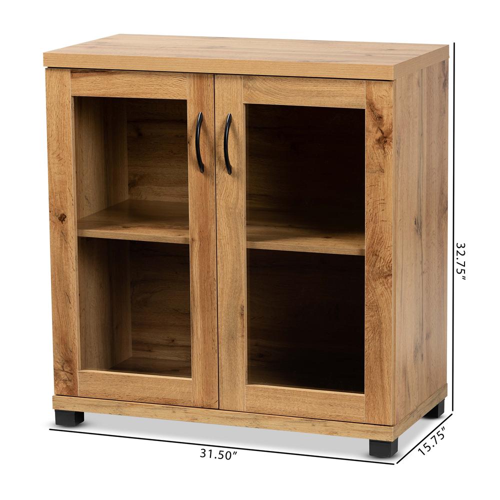 Oak Brown Finished Wood 2-Door Storage Cabinet with Glass Doors. Picture 19