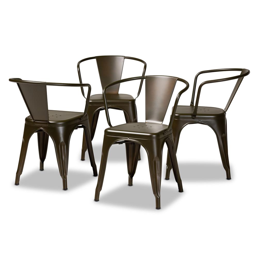 Ryland Modern Industrial Brown Finished Metal 4-Piece Dining Chair Set. Picture 9