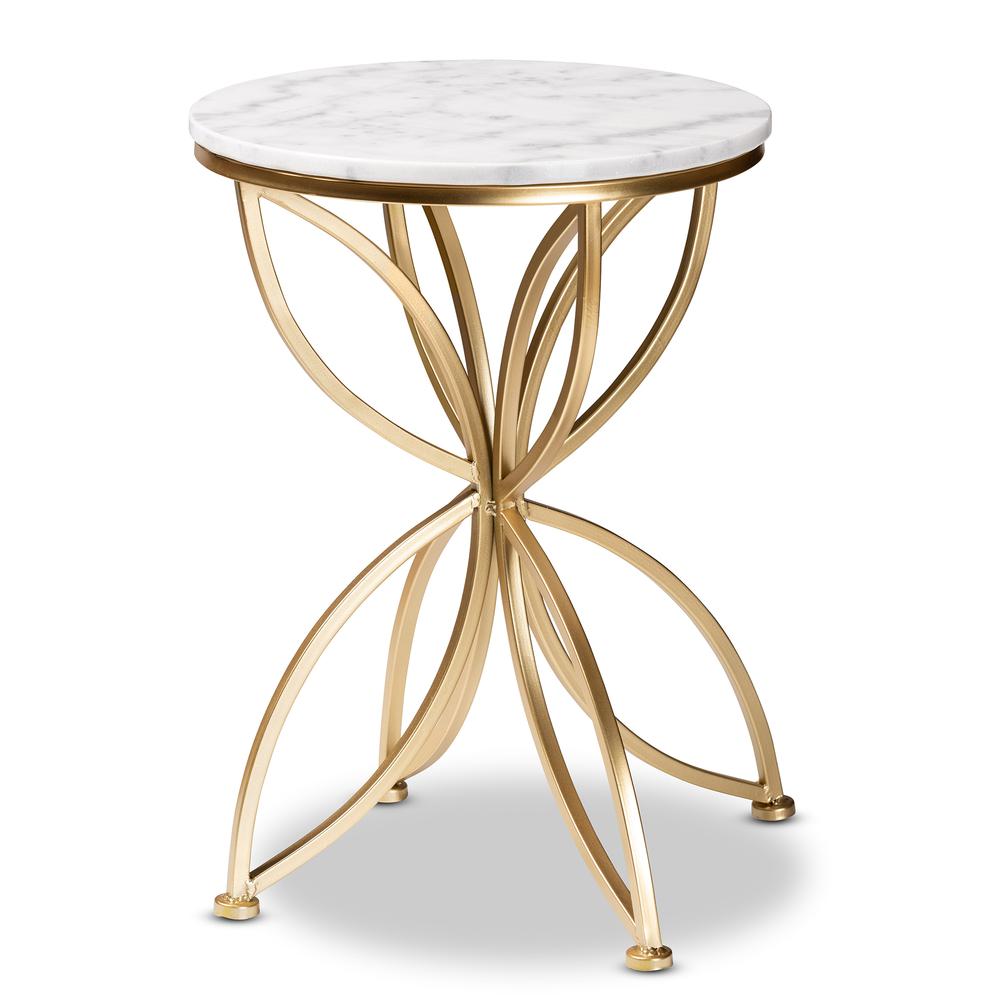 Gold Finished Metal End Table with Marble Tabletop. Picture 9