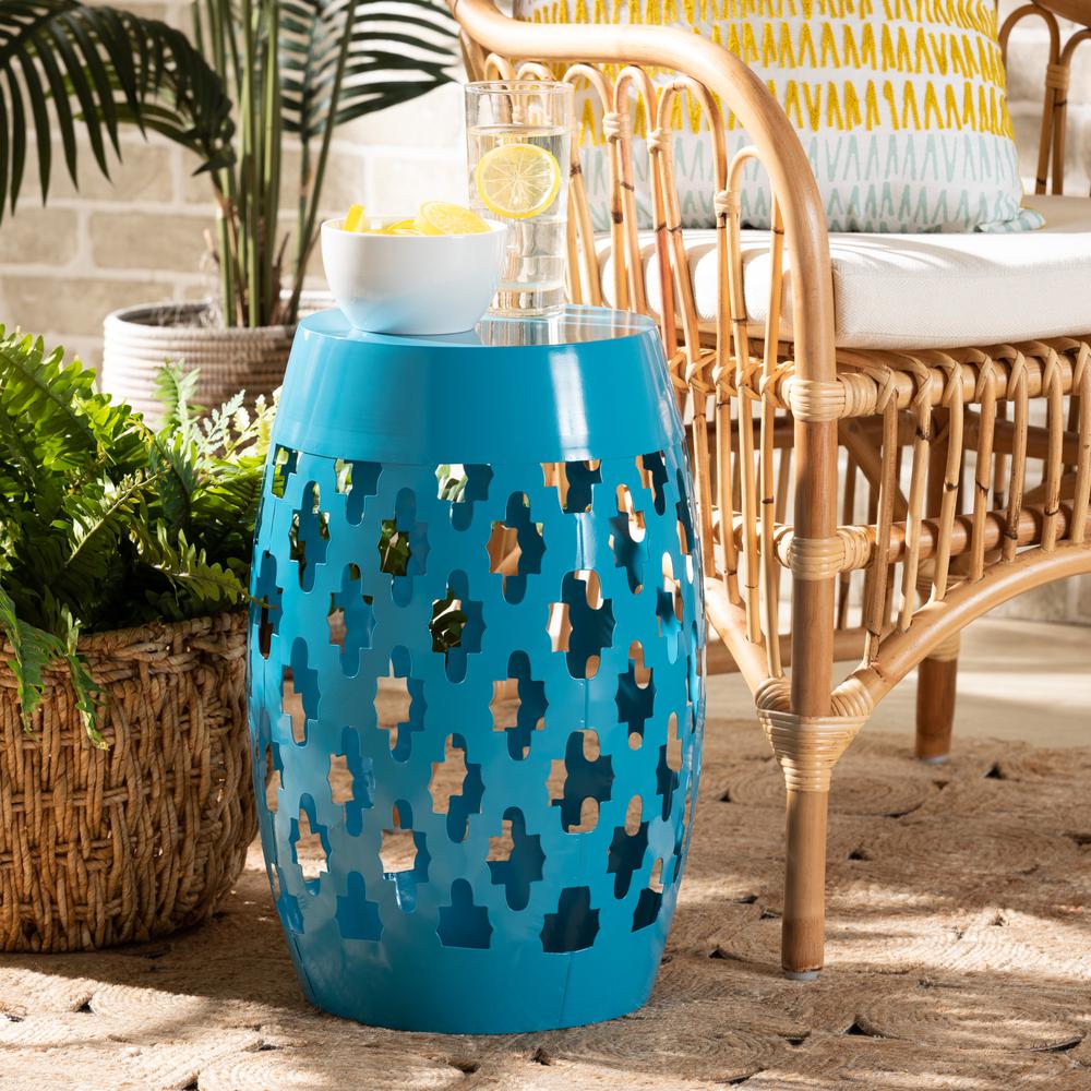 Branson Modern and Contemporary Blue Finished Metal Outdoor Side Table. Picture 12
