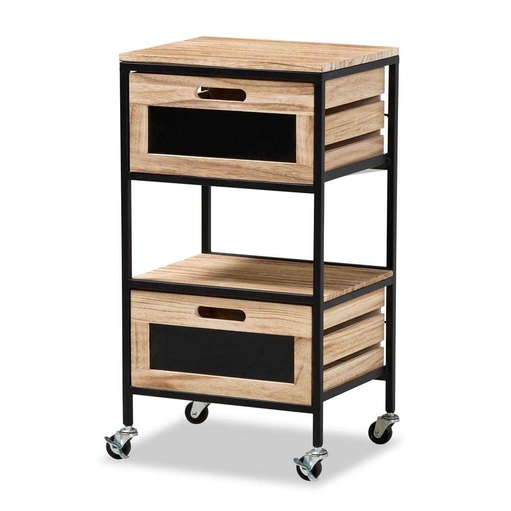 Industrial Oak Brown Finished Wood and Black Metal 2-Drawer End Table. Picture 10