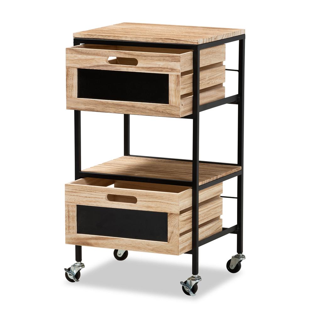 Industrial Oak Brown Finished Wood and Black Metal 2-Drawer End Table. Picture 11