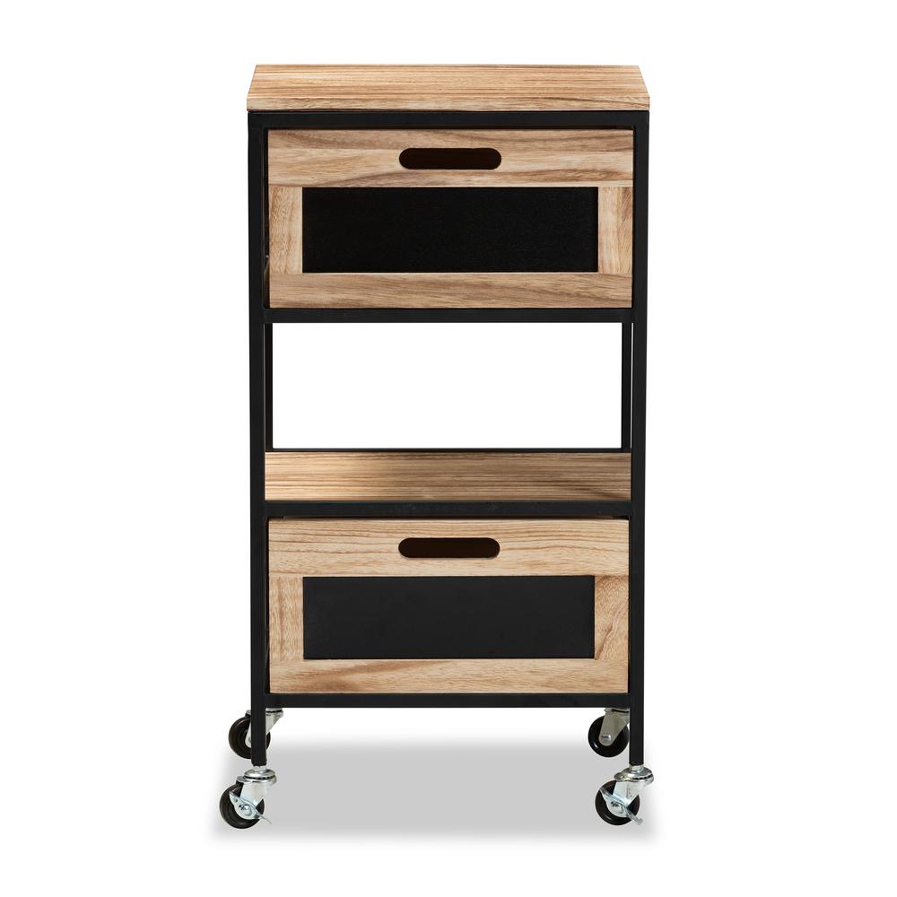 Industrial Oak Brown Finished Wood and Black Metal 2-Drawer End Table. Picture 12
