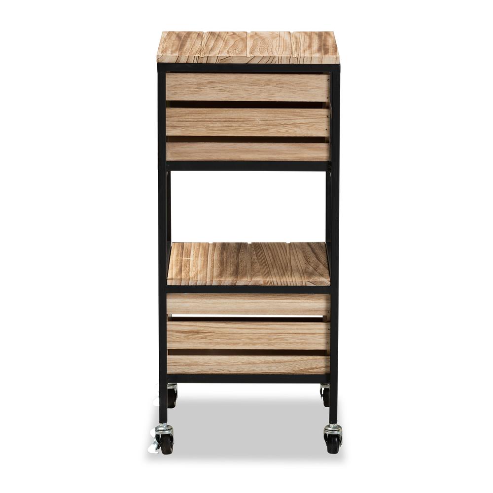 Industrial Oak Brown Finished Wood and Black Metal 2-Drawer End Table. Picture 13
