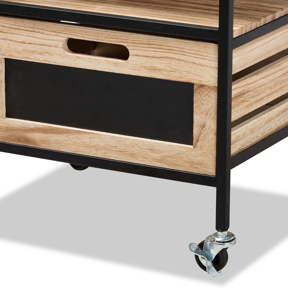Industrial Oak Brown Finished Wood and Black Metal 2-Drawer End Table. Picture 14