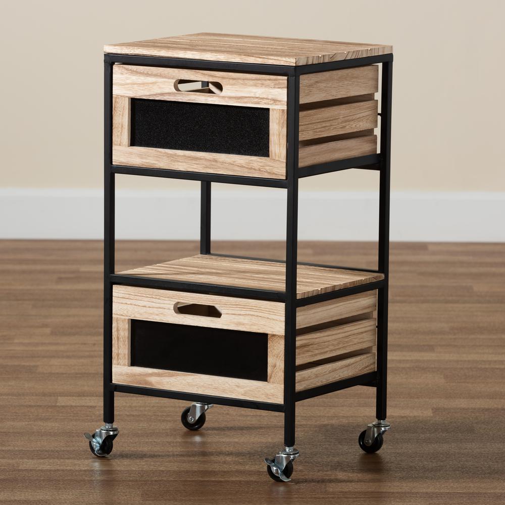 Industrial Oak Brown Finished Wood and Black Metal 2-Drawer End Table. Picture 17
