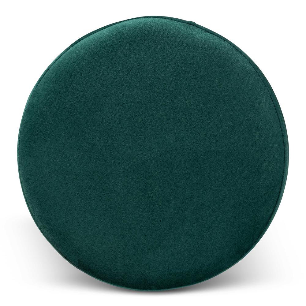 Glam and Luxe Green Velvet Fabric Upholstered and Gold Finished Metal Ottoman. Picture 10
