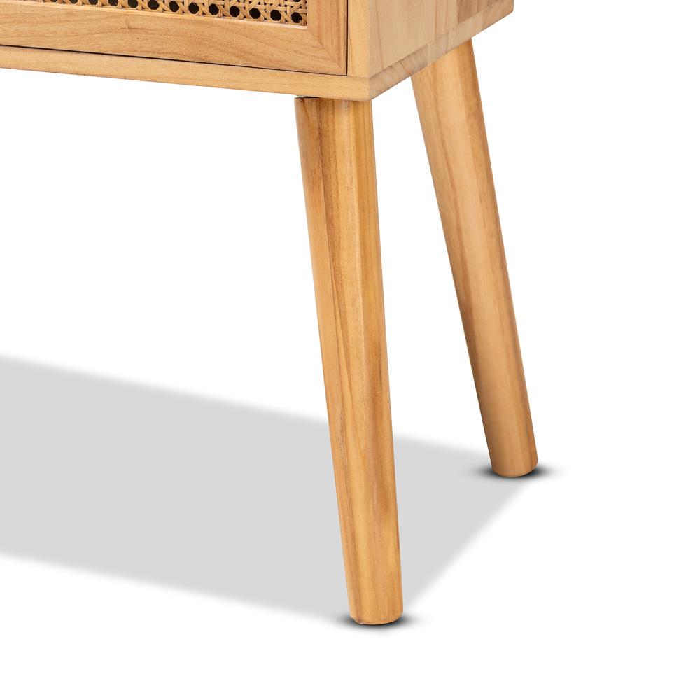 Oak Brown Finished Wood 2-Drawer Console Table with Rattan. Picture 16