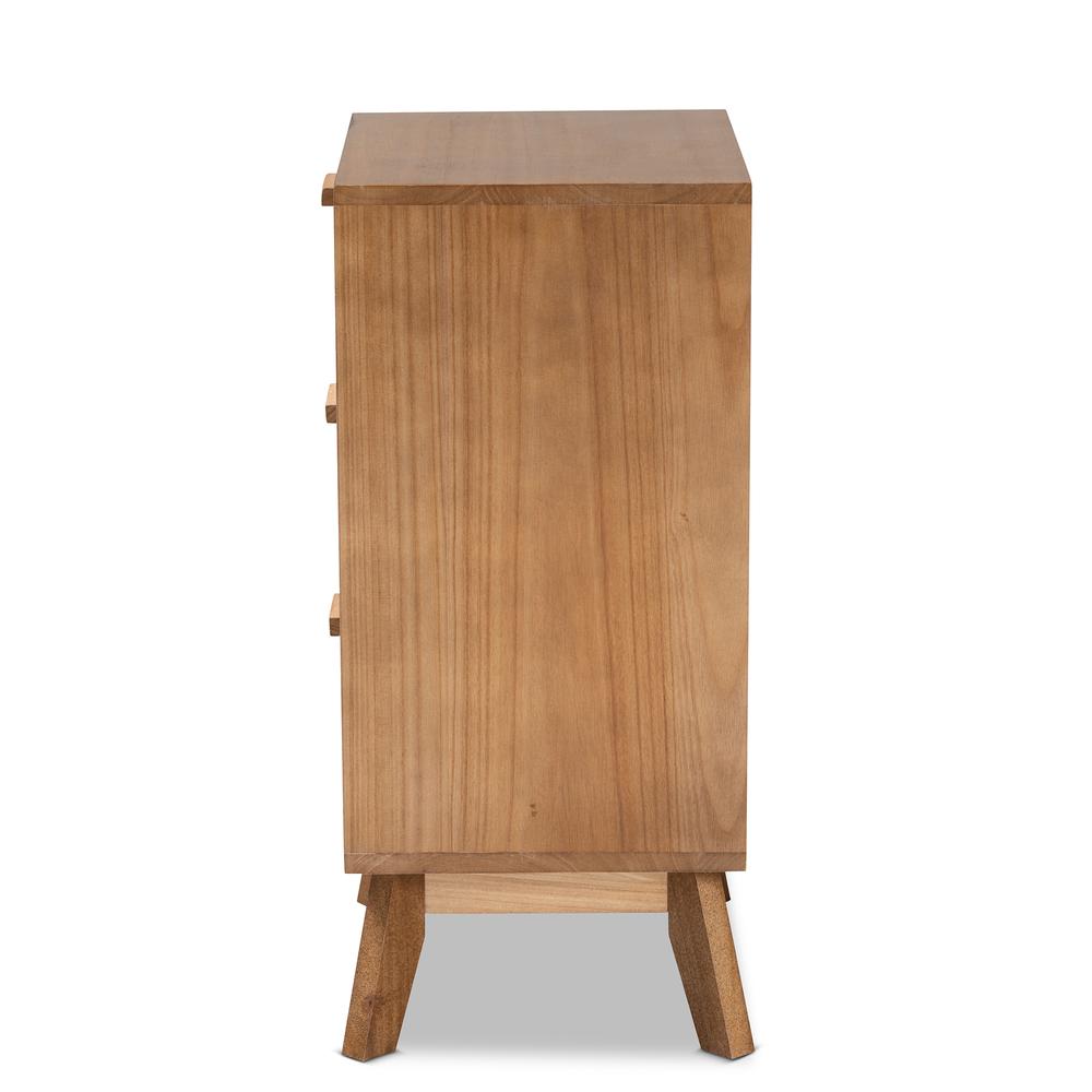 Walnut Brown Finished Wood 3-Drawer End Table with Rattan. Picture 14