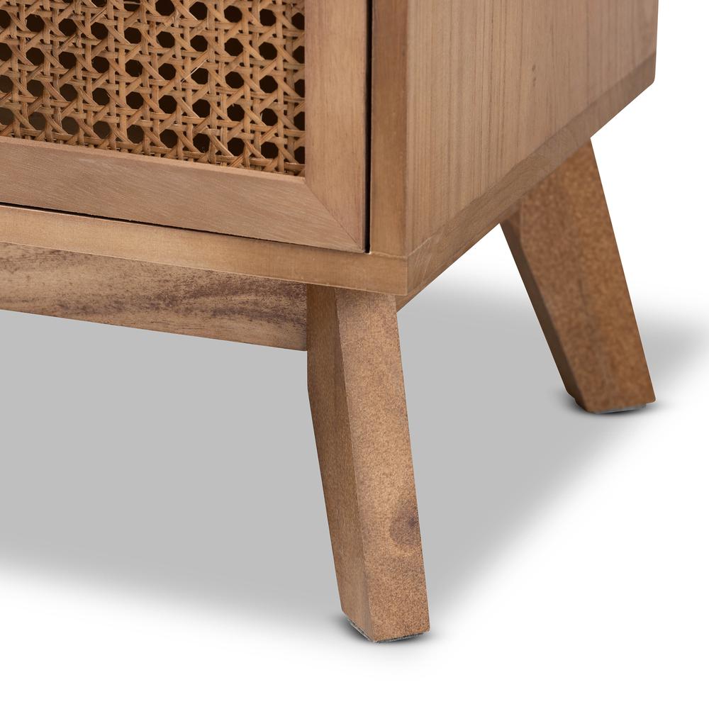 Walnut Brown Finished Wood 3-Drawer End Table with Rattan. Picture 16
