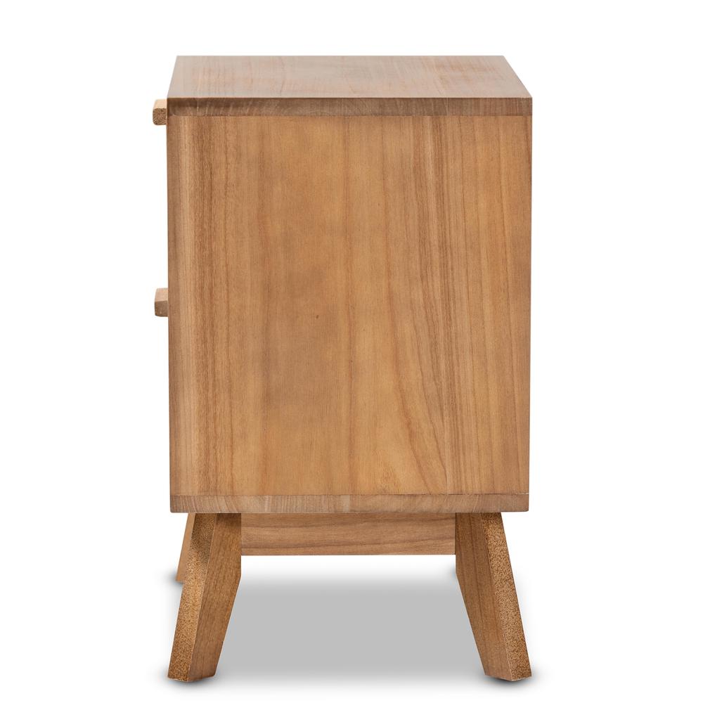 Walnut Brown Finished Wood 2-Drawer End Table with Rattan. Picture 14