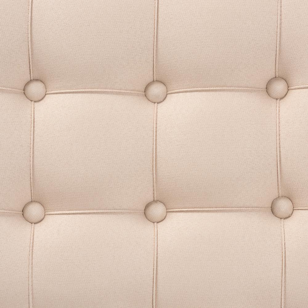 Glam and Luxe Beige Fabric Upholstered and Silver Finished Wood Ottoman. Picture 13