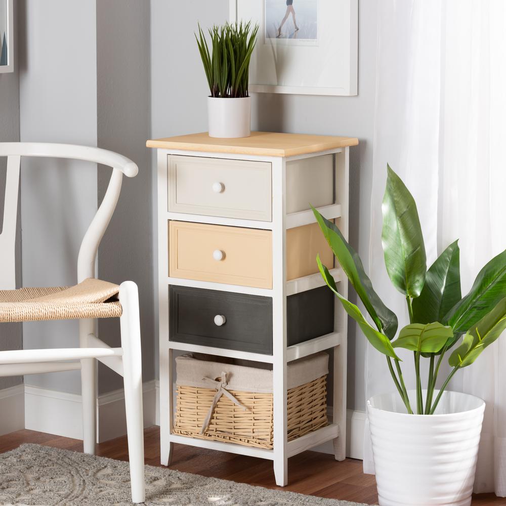 Transitional Multi-Colored Wood 3-Drawer Storage Unit with Basket. Picture 18