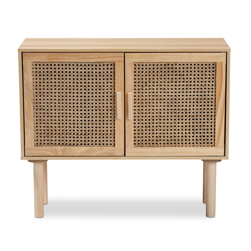 Rattan and Natural Brown Finished Wood 2-Door Sideboard Buffet. Picture 14