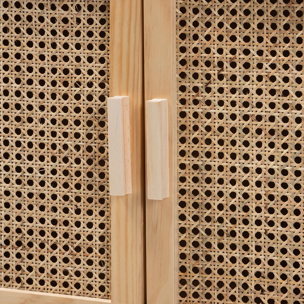 Rattan and Natural Brown Finished Wood 2-Door Sideboard Buffet. Picture 16