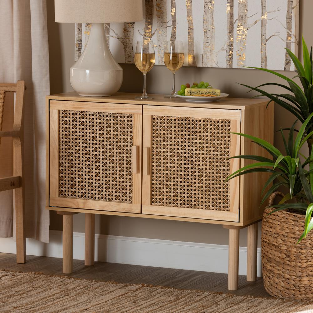 Rattan and Natural Brown Finished Wood 2-Door Sideboard Buffet. Picture 19